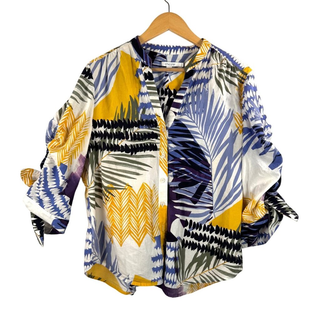 Chicos Womens Button-Down Blouse US16 Tropical Print beach